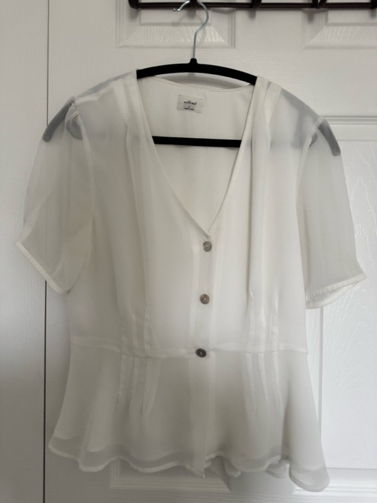 Wilfred Tops - Wilfred White Sheer V-Neck Button Peplum Blouse